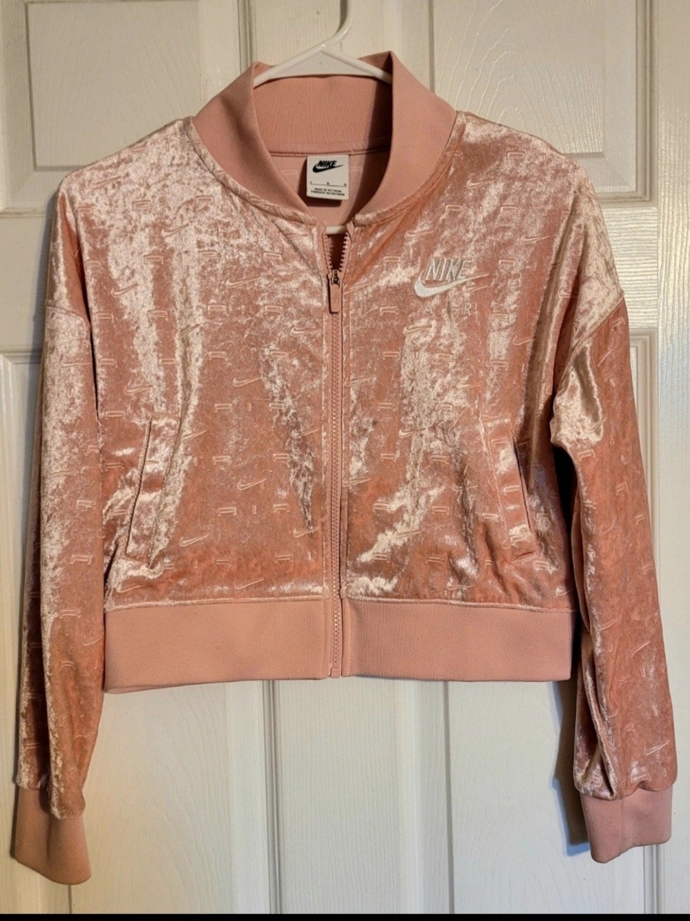 Nike  Pink Velvet Bomber Jacket